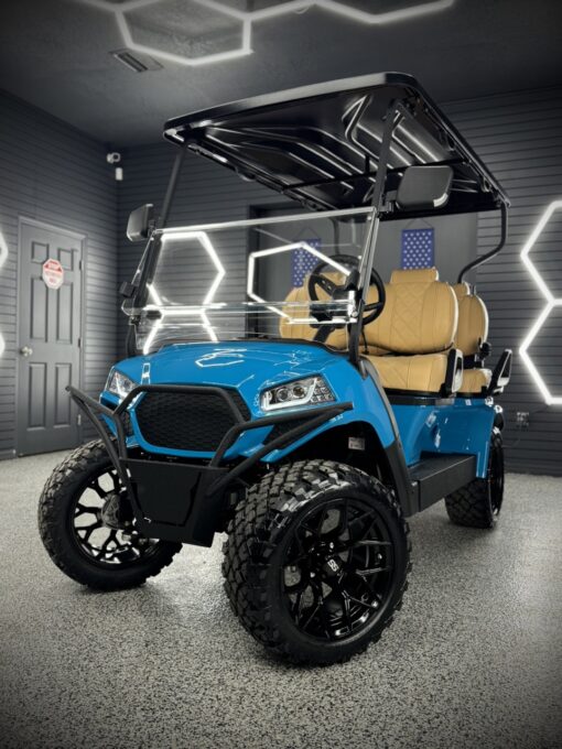 Lux F4 Golf Cart. Get ready to ride in style with our ultra-cool, fully loaded golf cart! Imagine jamming to your favorite tunes while chilling on super comfy seats.